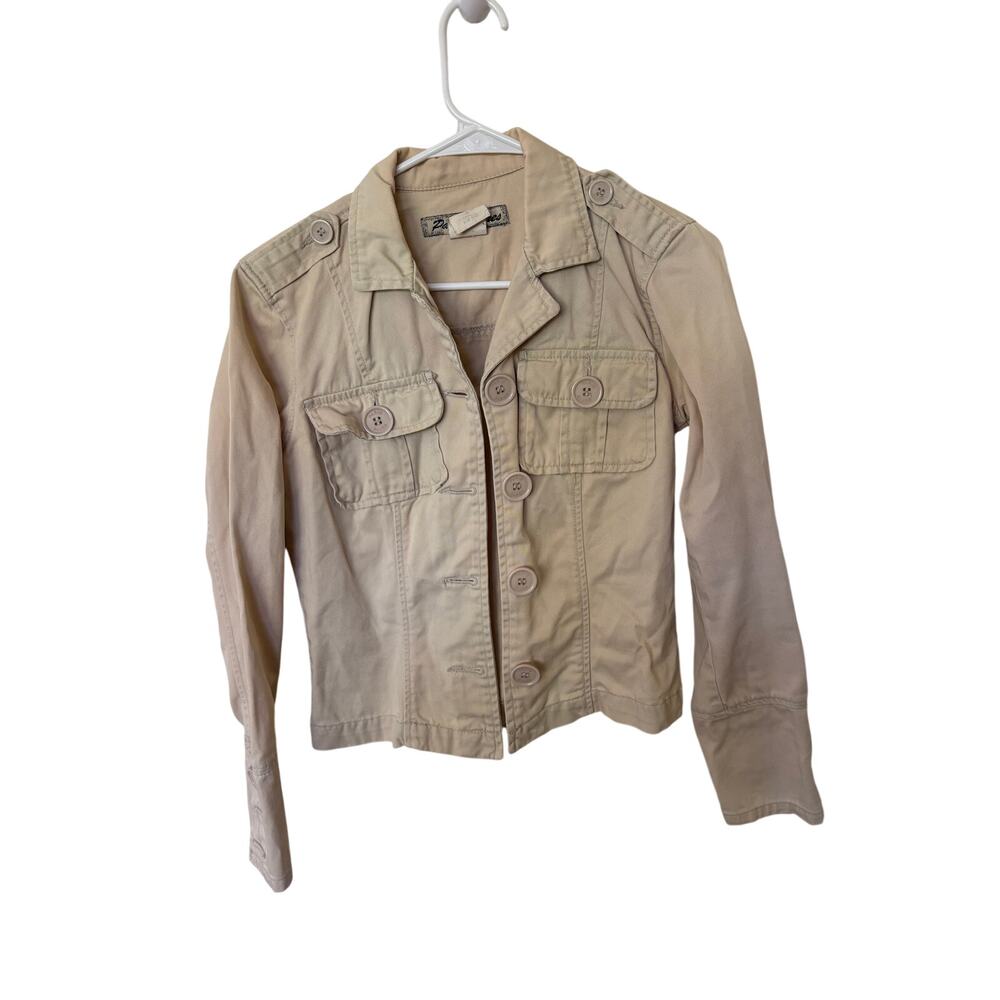 Paris Blues Beige Cropped Utility Jacket Button Front Women’s